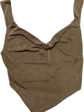 Le Lis Olive Shimmery Cowl Neck Crop Tank
